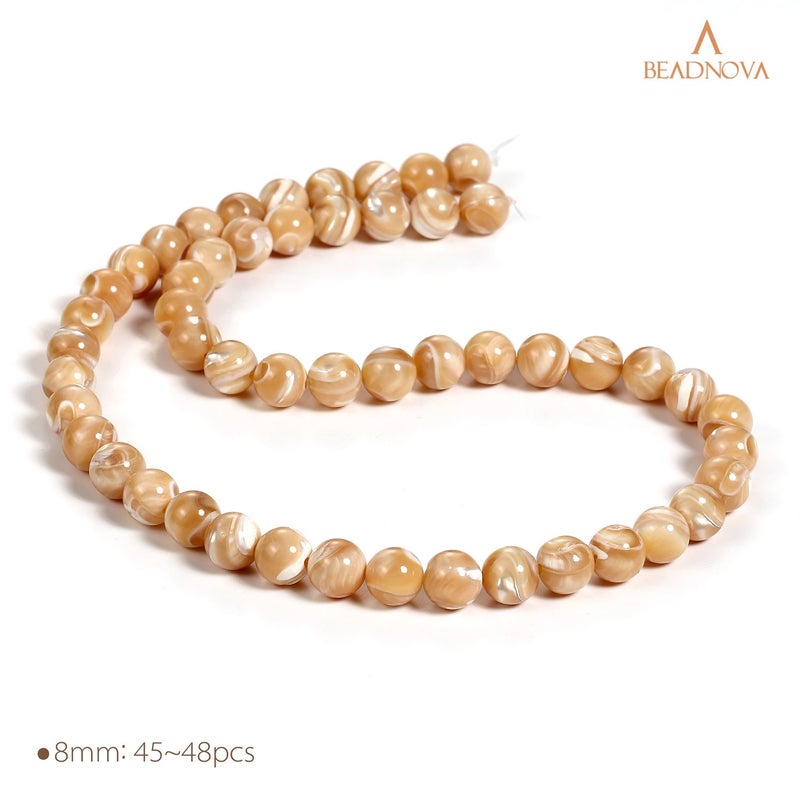 BEADNOVA Natural Mother of Pearl Nacre Conch Shell Beads Natural Crystal Beads Stone Gemstone Round Loose Energy Healing with Crystal Stretch Cord for Jewelry Making (8mm, 45-48pcs) - Image 4